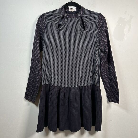 Opening Ceremony Mixed Print Fit & Flare Mini Dress Long Sleeve Navy Blue Size 4 - Picture 1 of 8